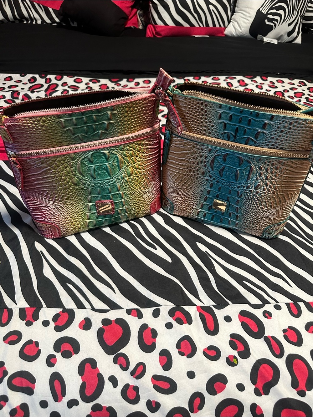 Rainbow Embossed Croc-Texture Crossbody Bag - Multicolor